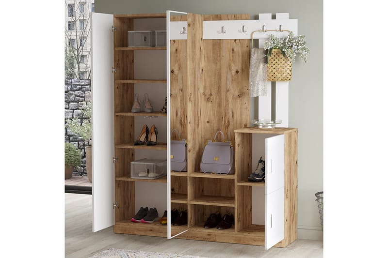 Hialeh Entrémøbelsæt 38x147 cm - Natur / hvid - Møbler - Entrémøbler - Møbelsæt til hall og entre