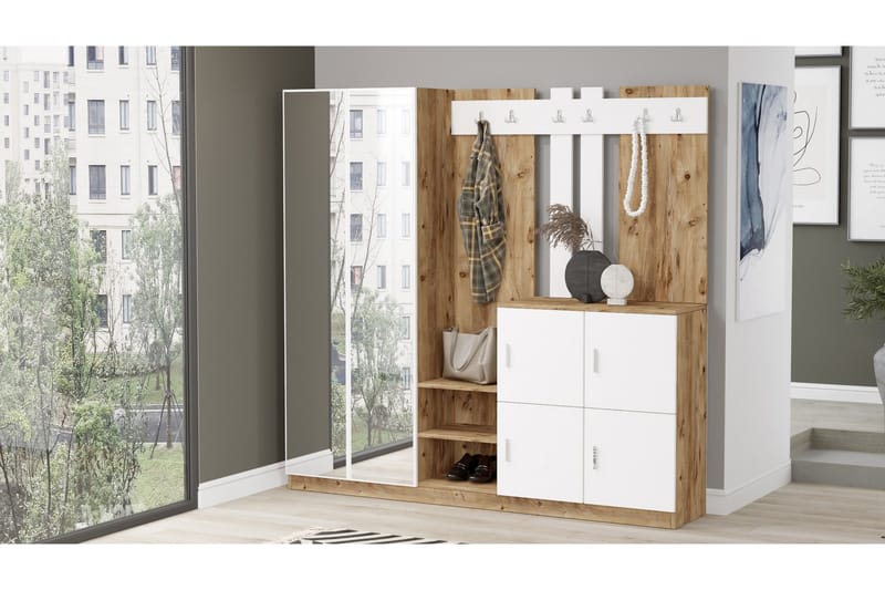 Hialeh Entrémøbelsæt 38x187 cm - Natur / hvid - Møbler - Entrémøbler - Møbelsæt til hall og entre