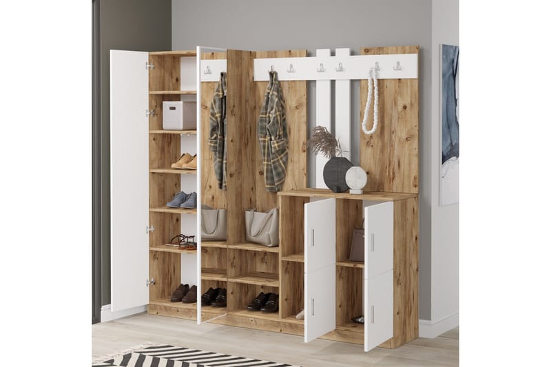 Hialeh Entrémøbelsæt 38x187 cm - Natur / hvid - Møbler - Entrémøbler - Møbelsæt til hall og entre