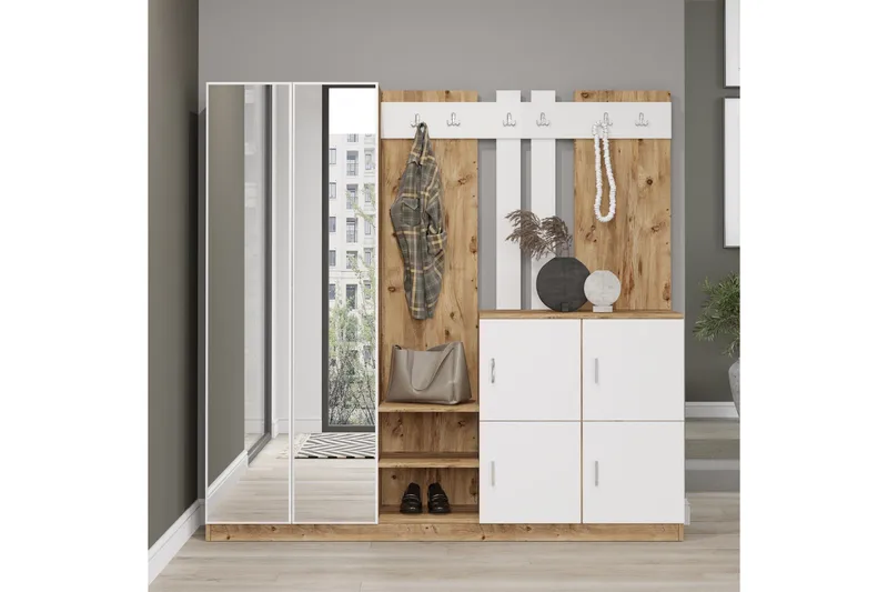 Hialeh Entrémøbelsæt 38x187 cm - Natur / hvid - Møbler - Entrémøbler - Møbelsæt til hall og entre
