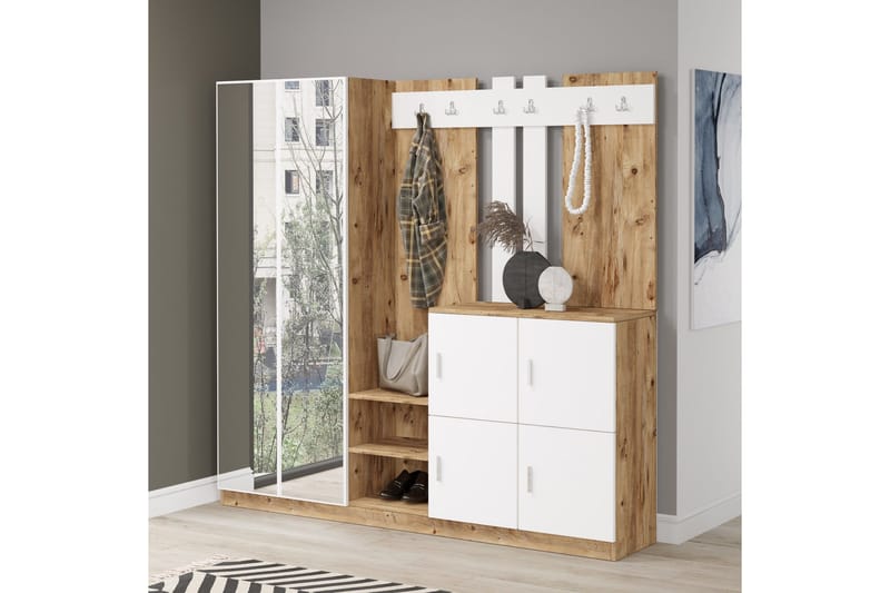 Hialeh Entrémøbelsæt 38x187 cm - Natur / hvid - Møbler - Entrémøbler - Møbelsæt til hall og entre