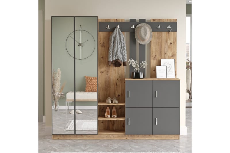 Hialeh Entrémøbelsæt 38x187 cm - Natur/Antracit - Møbler - Entrémøbler - Møbelsæt til hall og entre