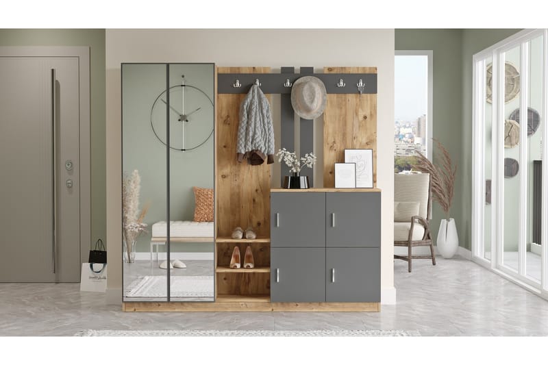 Hialeh Entrémøbelsæt 38x187 cm - Natur/Antracit - Møbler - Entrémøbler - Møbelsæt til hall og entre