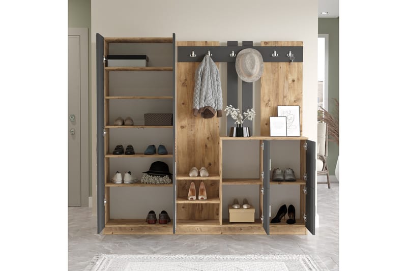 Hialeh Entrémøbelsæt 38x187 cm - Natur/Antracit - Møbler - Entrémøbler - Møbelsæt til hall og entre