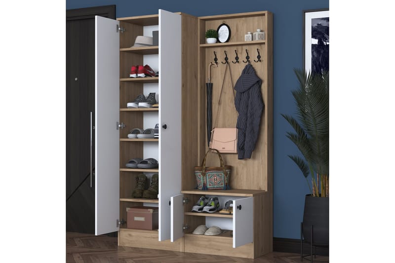 Hooda Hallmøbelsæt Brun/Hvid - Hanah Home - Møbler - Entrémøbler - Møbelsæt til hall og entre