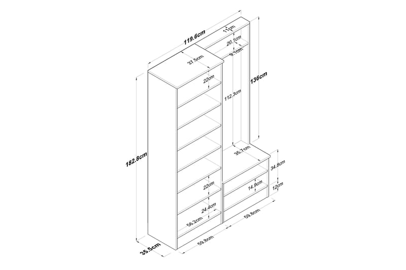 Hooda Hallmøbelsæt Brun/Hvid - Hanah Home - Møbler - Entrémøbler - Møbelsæt til hall og entre