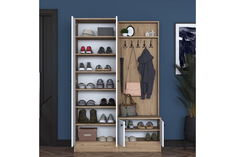 Hooda Hallmøbelsæt Brun/Hvid - Hanah Home - Møbler - Entrémøbler - Møbelsæt til hall og entre