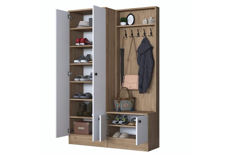 Hooda Hallmøbelsæt Brun/Hvid - Hanah Home - Møbler - Entrémøbler - Møbelsæt til hall og entre