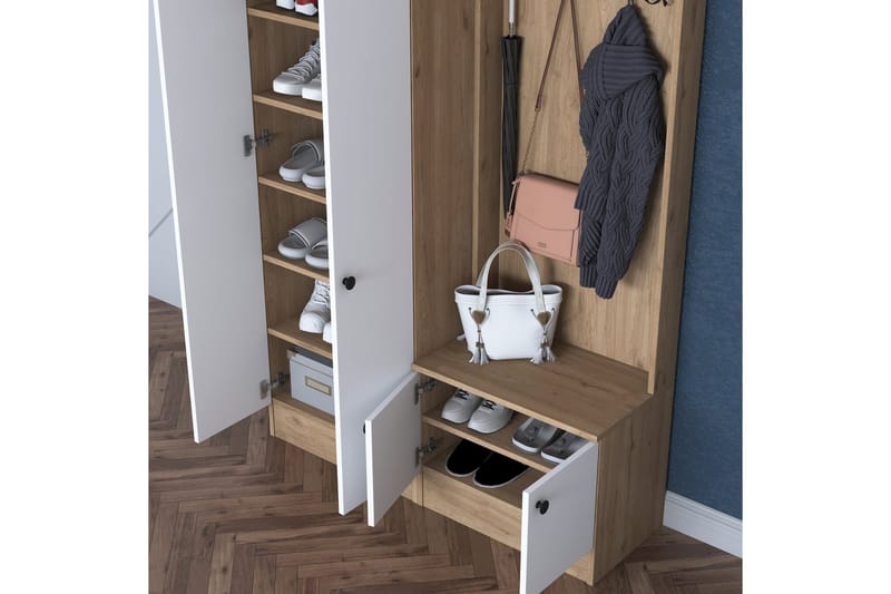 Hooda Hallmøbelsæt Brun/Hvid - Hanah Home - Møbler - Entrémøbler - Møbelsæt til hall og entre