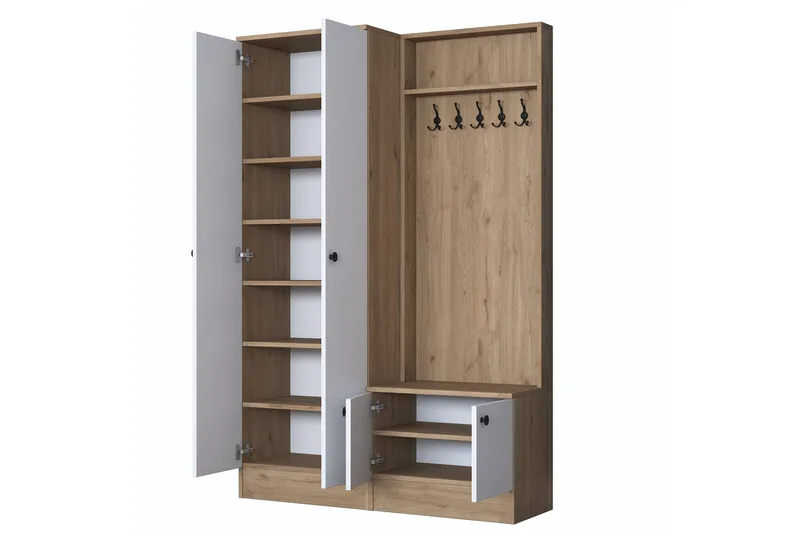 Hooda Hallmøbelsæt Brun/Hvid - Hanah Home - Møbler - Entrémøbler - Møbelsæt til hall og entre