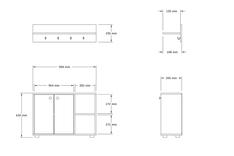 Koekhaven Entrémøbelsæt 30x90 cm - Antracit - Møbelsæt til hall og entre - Entréopbevaring