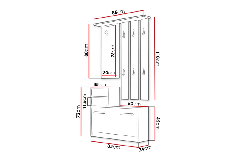 Nesebar Entrémøbel 85 cm - Hvid - Møbler - Entrémøbler - Møbelsæt til hall og entre