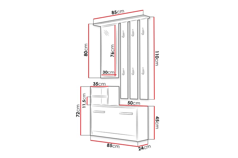 Nesebar Entrémøbel 85 cm - Træ - Møbelsæt til hall og entre - Entréopbevaring