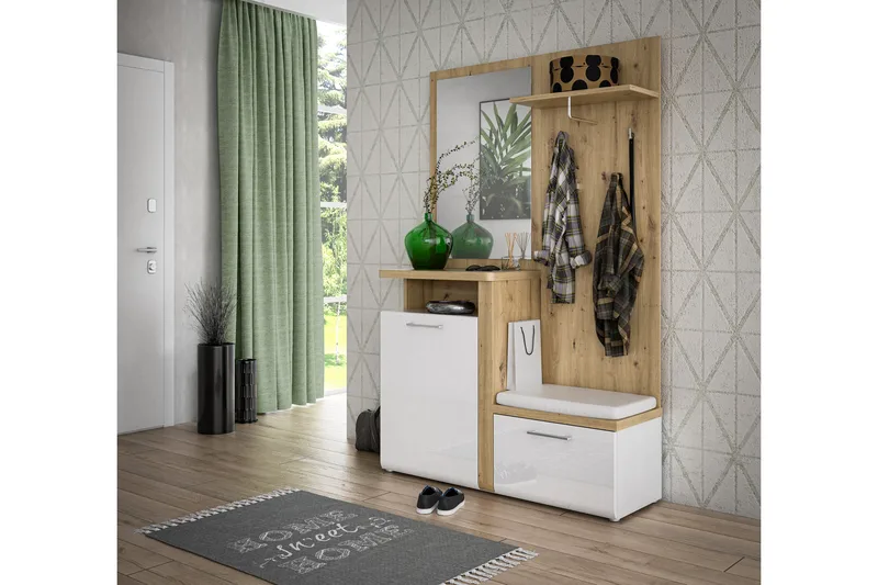 Nessebar Entrémøbelsæt 44x129 cm - Hvid/Brun - Møbler - Entrémøbler - Møbelsæt til hall og entre