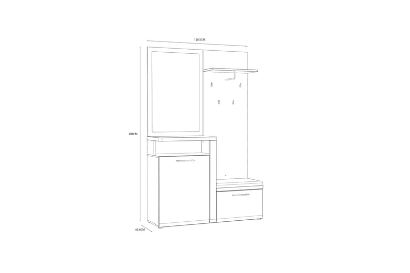 Nessebar Entrémøbelsæt 44x129 cm - Hvid/Brun - Møbelsæt til hall og entre - Entréopbevaring