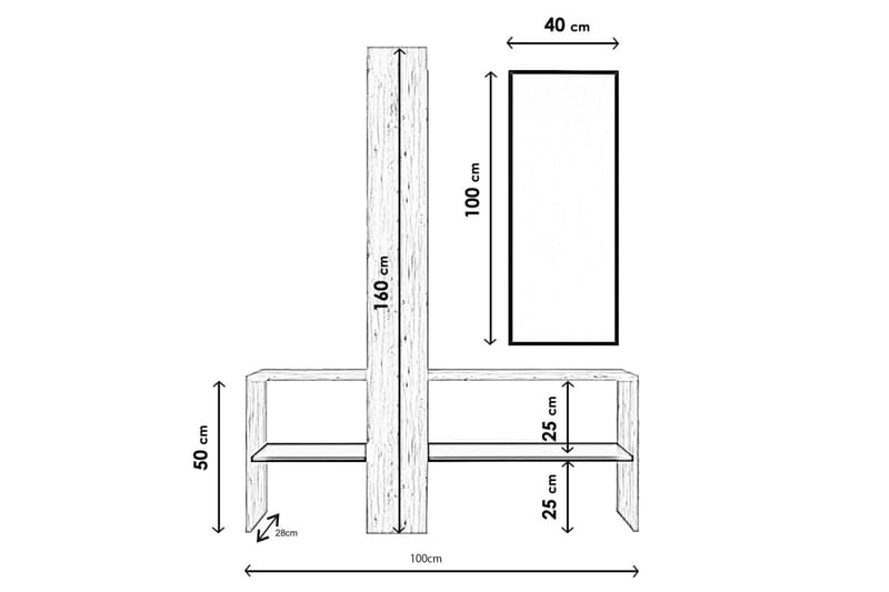 Palgrave Entrémøbelsæt 100 cm - Natur - Møbelsæt til hall og entre - Entréopbevaring