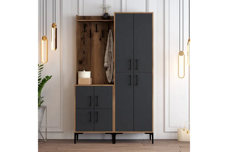 Retzow Entrémøbelsæt 120 cm - Mørkebrun/Antracit - Møbler - Entrémøbler - Møbelsæt til hall og entre