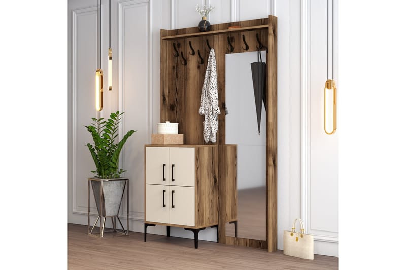 Retzow Entrémøbelsæt 120 cm - Mørkebrun/Beige - Møbler - Entrémøbler - Møbelsæt til hall og entre
