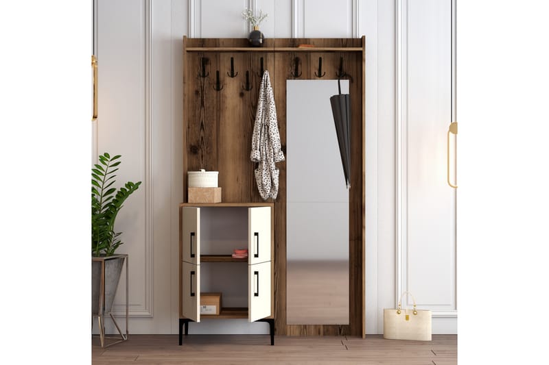 Retzow Entrémøbelsæt 120 cm - Mørkebrun/Beige - Møbler - Entrémøbler - Møbelsæt til hall og entre