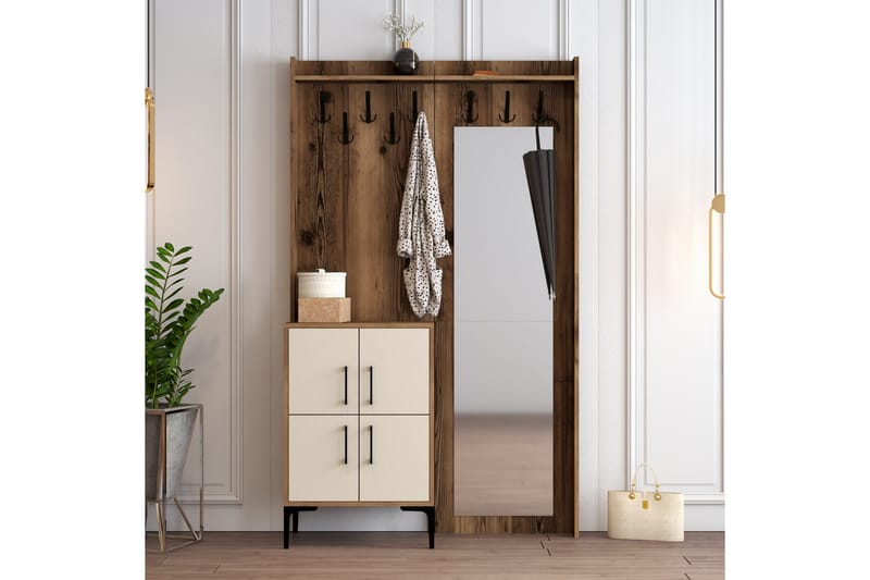 Retzow Entrémøbelsæt 120 cm - Mørkebrun/Beige - Møbler - Entrémøbler - Møbelsæt til hall og entre