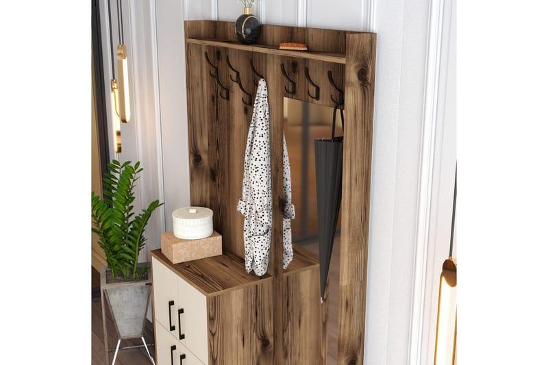 Retzow Entrémøbelsæt 120 cm - Mørkebrun/Beige - Møbler - Entrémøbler - Møbelsæt til hall og entre