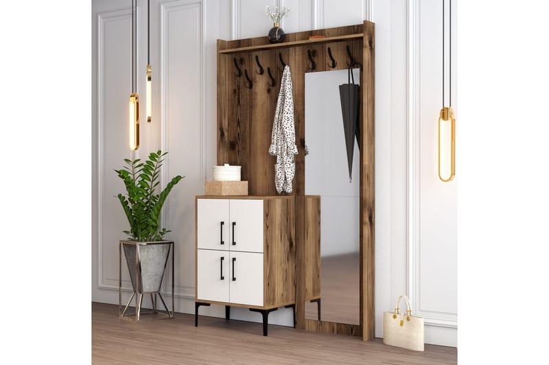 Retzow Entrémøbelsæt 120 cm - Mørkebrun/Hvid - Møbler - Entrémøbler - Møbelsæt til hall og entre