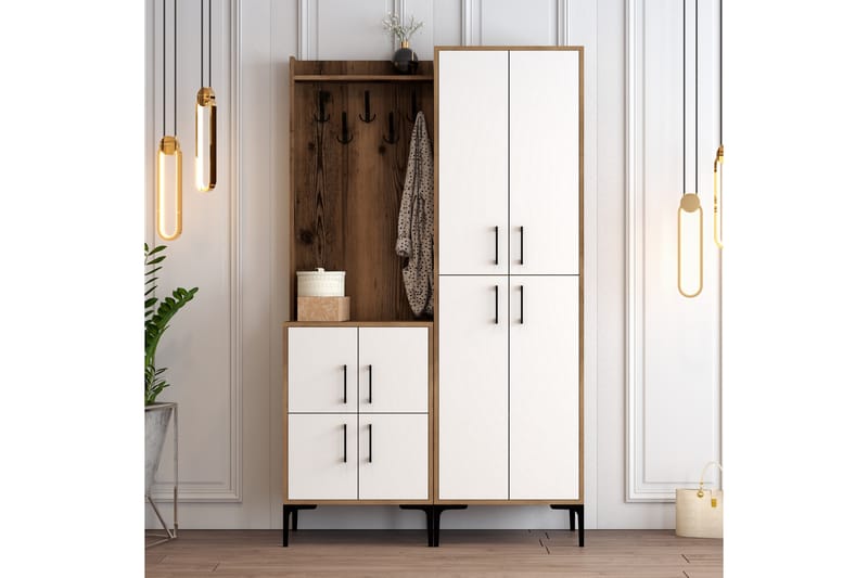 Retzow Entrémøbelsæt 120 cm - Mørkebrun/Hvid - Møbler - Entrémøbler - Møbelsæt til hall og entre