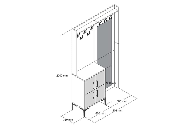 Retzow Entrémøbelsæt 120 cm - Mørkebrun/Sort - Møbelsæt til hall og entre - Entréopbevaring