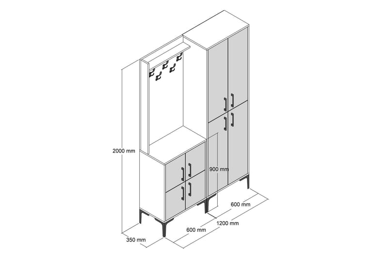 Retzow Entrémøbelsæt 120 cm - Mørkebrun/Sort - Møbelsæt til hall og entre - Entréopbevaring