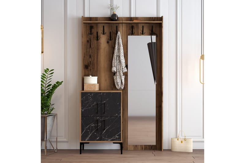 Retzow Entrémøbelsæt 120 cm - Mørkebrun/Sort - Møbler - Entrémøbler - Møbelsæt til hall og entre