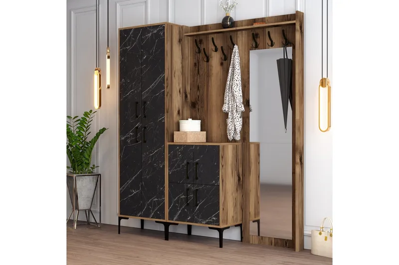 Retzow Entrémøbelsæt 180 cm, Mørkebrun / sort