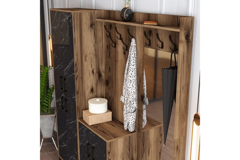 Retzow Entrémøbelsæt 180 cm - Mørkebrun / sort - Møbler - Entrémøbler - Møbelsæt til hall og entre