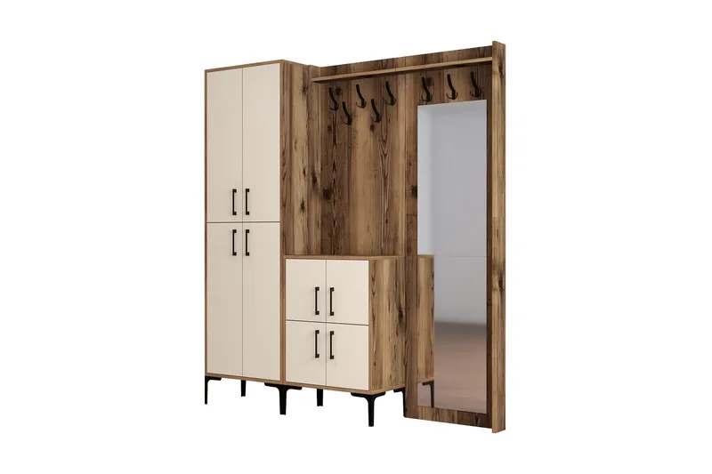 Retzow Entrémøbelsæt 180 cm - Mørkebrun/Beige - Møbler - Entrémøbler - Møbelsæt til hall og entre