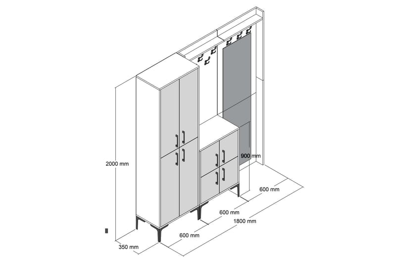 Retzow Entrémøbelsæt 180 cm - Mørkebrun/Beige - Møbelsæt til hall og entre - Entréopbevaring