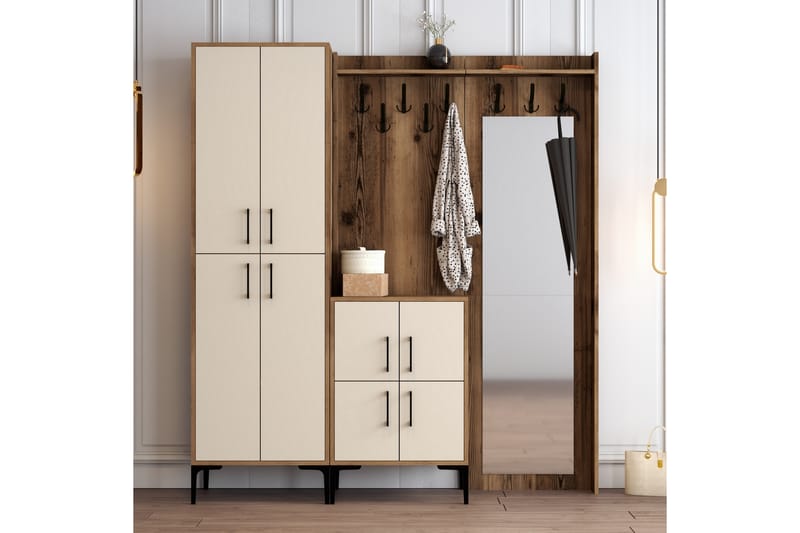 Retzow Entrémøbelsæt 180 cm - Mørkebrun/Beige - Møbler - Entrémøbler - Møbelsæt til hall og entre