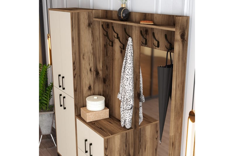 Retzow Entrémøbelsæt 180 cm - Mørkebrun/Beige - Møbler - Entrémøbler - Møbelsæt til hall og entre