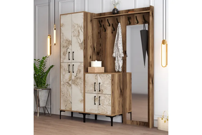 Retzow Entrémøbelsæt 180 cm, Mørkebrun/Hvid