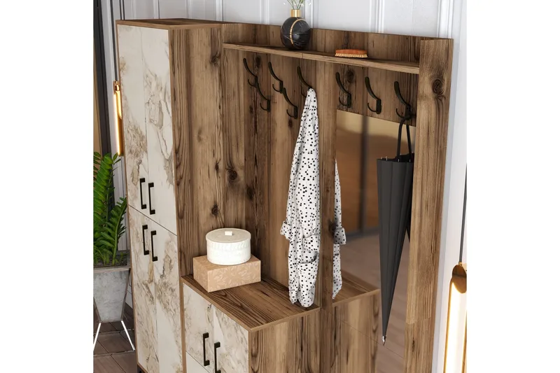 Retzow Entrémøbelsæt 180 cm - Mørkebrun/Hvid - Møbler - Entrémøbler - Møbelsæt til hall og entre