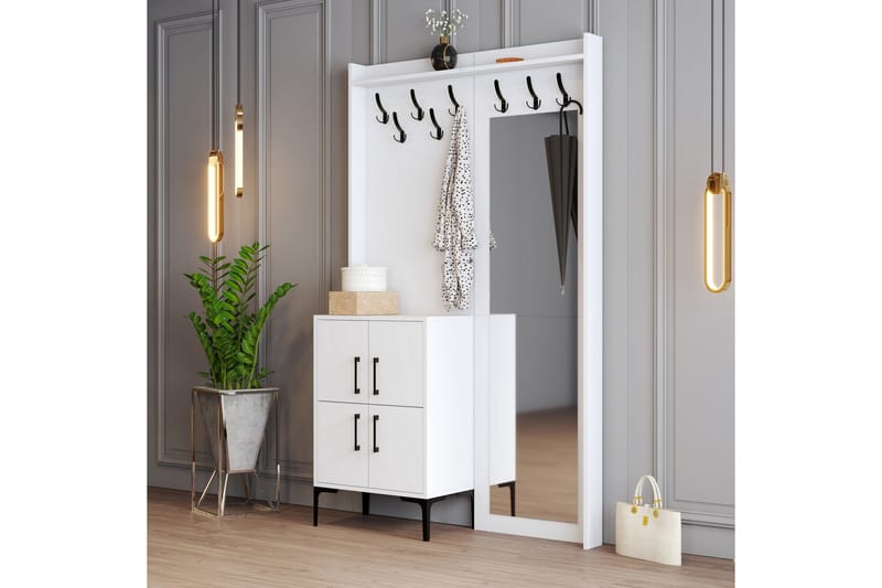 Retzow Entrémøbelsæt 35x120 cm med spejl - Hvid - Møbler - Entrémøbler - Møbelsæt til hall og entre