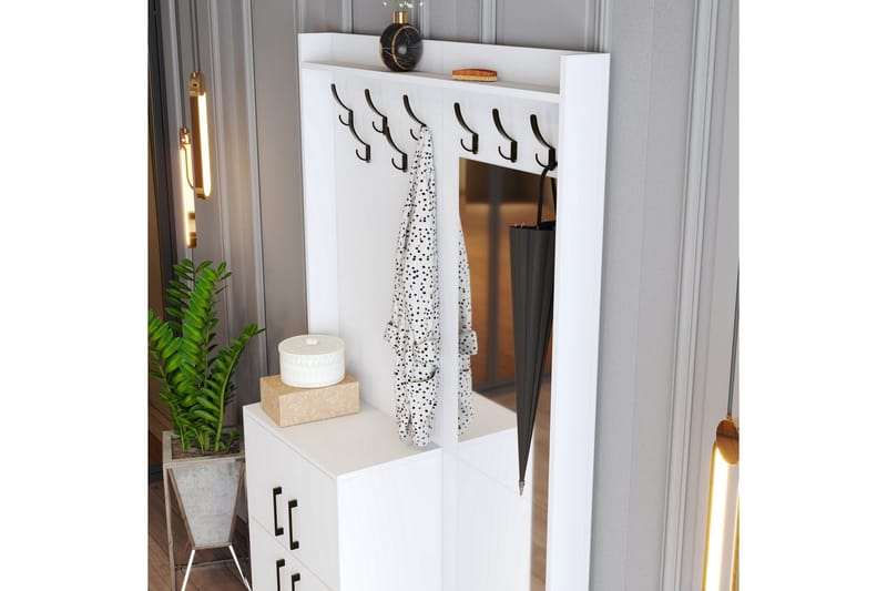 Retzow Entrémøbelsæt 35x120 cm med spejl - Hvid - Møbler - Entrémøbler - Møbelsæt til hall og entre