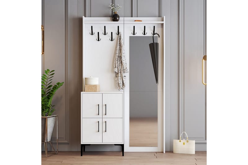 Retzow Entrémøbelsæt 35x120 cm med spejl - Hvid - Møbler - Entrémøbler - Møbelsæt til hall og entre