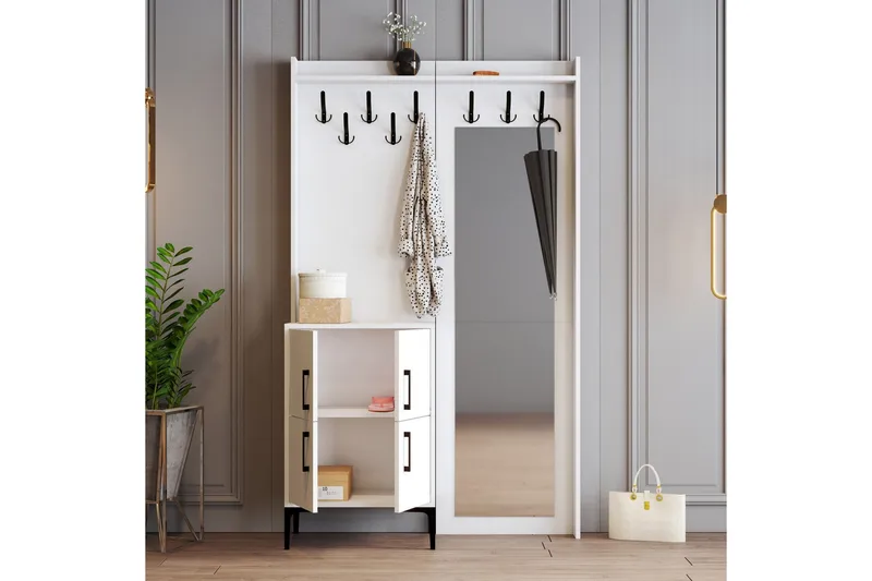 Retzow Entrémøbelsæt 35x120 cm med spejl - Hvid - Møbler - Entrémøbler - Møbelsæt til hall og entre