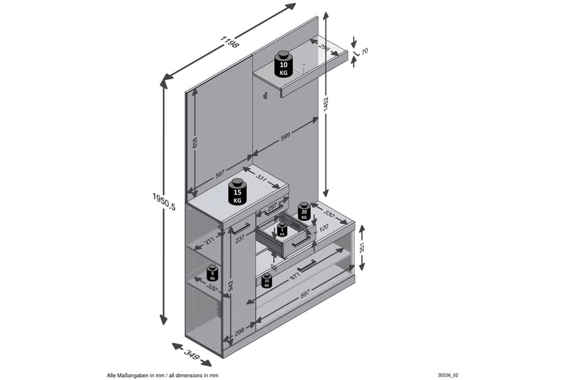 Samekia Garderobe 120 cm - Hvid/Grå - Møbelsæt til hall og entre - Entréopbevaring