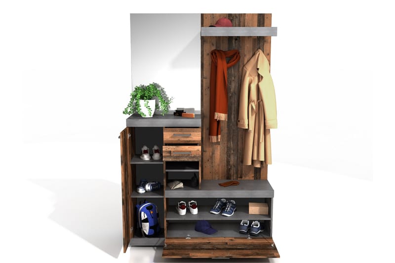 Samekia Garderobe 120 cm - Hvid/Grå - Møbler - Entrémøbler - Møbelsæt til hall og entre