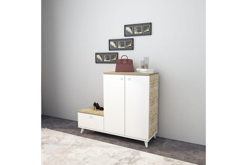Sarisu Entrémøbelsæt 120x120 cm - Natur/Hvid - Møbelsæt til hall og entre - Entréopbevaring