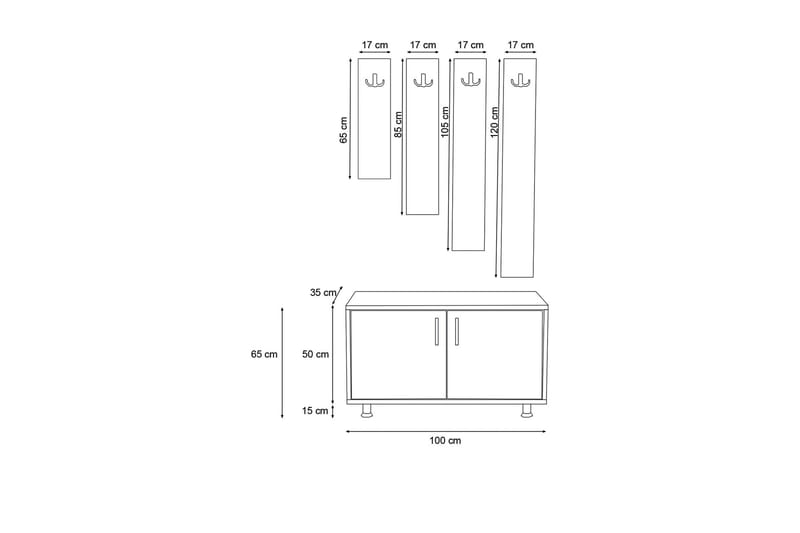 Sarisu Entrémøbelsæt 50x100 cm - Natur/Hvid - Møbelsæt til hall og entre - Entréopbevaring