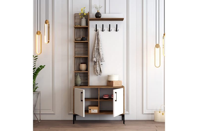 Schmida Entrémøbelsæt 90 cm - Mørkebrun/Hvid - Møbler - Entrémøbler - Møbelsæt til hall og entre