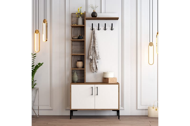 Schmida Entrémøbelsæt 90 cm - Mørkebrun/Hvid - Møbler - Entrémøbler - Møbelsæt til hall og entre