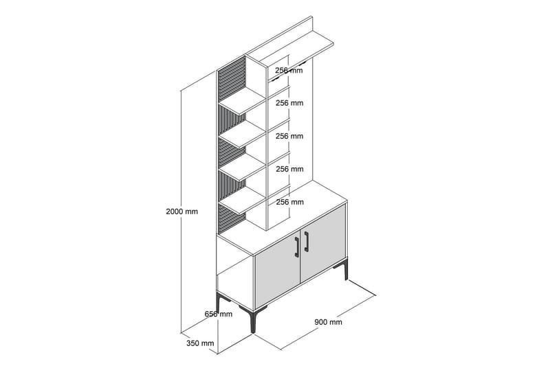 Schmida Entrémøbelsæt 90 cm - Mørkebrun/Hvid - Møbelsæt til hall og entre - Entréopbevaring