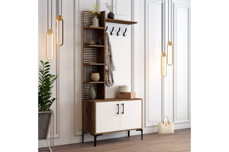 Schmida Entrémøbelsæt 90 cm - Mørkebrun/Hvid - Møbler - Entrémøbler - Møbelsæt til hall og entre